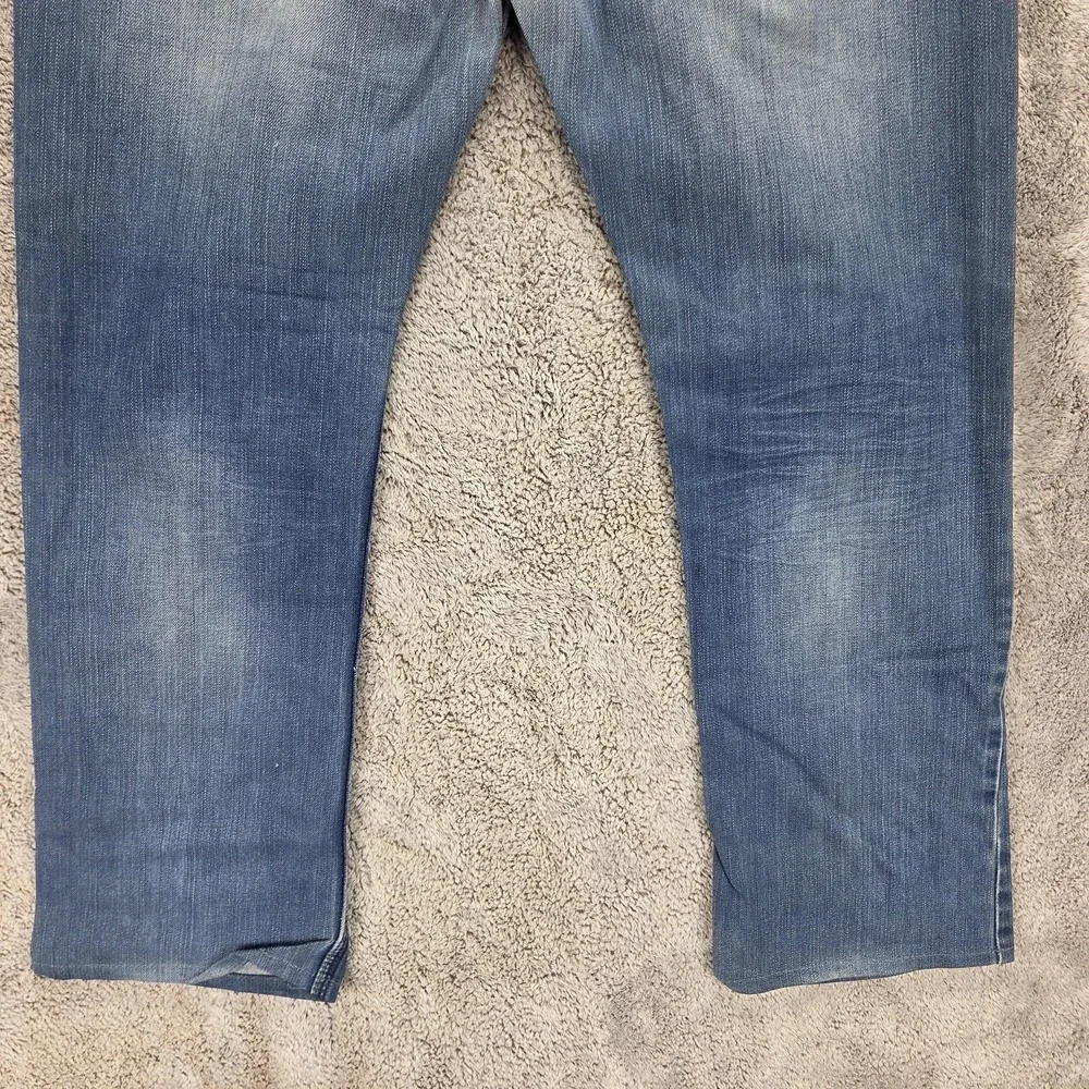 Diesel Jeans Mens 34x32 Blue Regular Straight Distressed Zip Fly Altered Hem